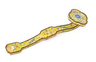 A Chinese famille-rose yellow-ground ruyi enamel sceptre, Republic Period (1912-1949)