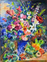 Gerhard Batha; Still Life with Flowers in a Blue Vase