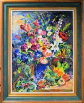 Gerhard Batha; Still Life with Flowers in a Blue Vase