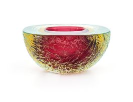 An Italian sommerso and corroso glass bowl