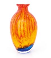 A Barbini Glassworks burnt-orange and blue glass vase, designed by Alfredo Barbini