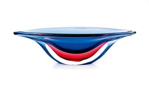 A Seguso ruby-red and cobalt-blue sommerso glass vase, designed by Flavio Poli, 1960s