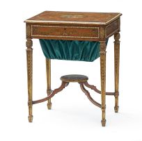 An Edwardian satinwood and painted work table, in the manner of Seddon