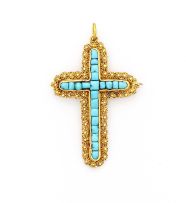 Georgian turquoise and gold cross pendant/brooch