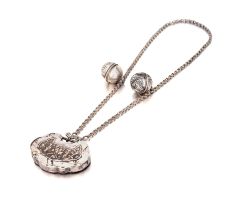A Chinese silver 'hundred families lock' (bai jia suo) charm necklace