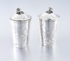 A pair of Indian Colonial silver covered beakers, Hamilton & Co, Calcutta, 19th century