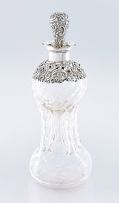 A Victorian silver-mounted glass 'kluk kluk' decanter and stopper, James Deakin & Sons, Chester, 1897