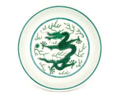 A Chinese 'green dragon' saucer dish, Qing Dynasty, Qianlong (1735-1796)