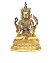 A Sino-Tibetan gilt bronze figure of Avalokitesvara Sadaksari, 18th century
