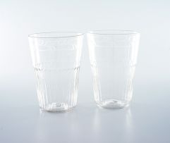 A near pair of Stiegel type engraved glass ale beakers, 19th century