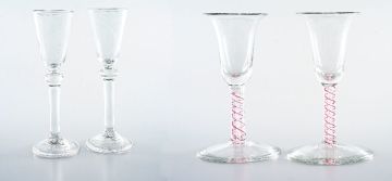 A pair of colour-twist wine glasses, late 19th century