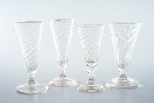 A group of four wrythen dwarf ale glasses, late 18th century