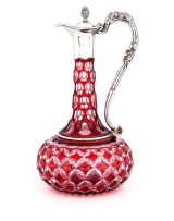 A Victorian ruby and clear glass electroplate-mounted decanter