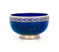 A French silver-mounted blue glass rose bowl, Boin-Taburet, Paris, late 19th century
