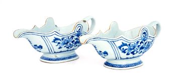 A pair of Chinese Export blue and white sauce boats, Qing Dynasty, Qianlong (1735-1796)