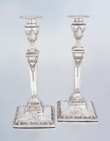 A pair of George III silver Neo-Classical candlesticks, Fenton Creswick & Co, Sheffield, 1787