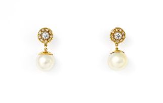 Pair of South Sea pearl and diamond earrings