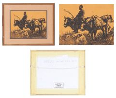 Allerley Glossop; Basutho Pony and Rider; Horse's Head; Rider with Cattle (linocut)