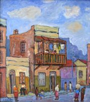Kenneth Baker; Cape Town Street Scene with Table Mountain