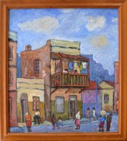 Kenneth Baker; Cape Town Street Scene with Table Mountain