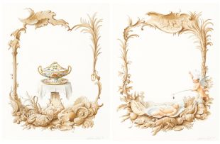 Graham Redgrave-Rust; Decorative Garlands with Putti and Shellfish, two