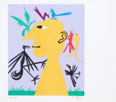 Walter Battiss; Yellow Head with Birds