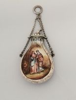 A Continental white metal-mounted porcelain perfume bottle, 19th century