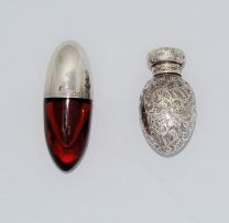 A Victorian silver-mounted red glass perfume bottle, probably Sampson Mordan & Co, London, 1881