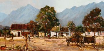Andre de Beer; Rural Village with Mountains Beyond