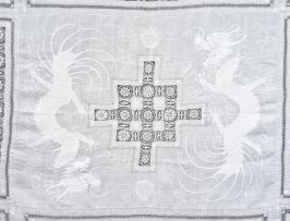 A Chinese embroidered linen and cotton bedspread, circa 1910