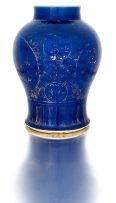 A Chinese gilt-decorated powder blue vase, Qing Dynasty, Kangxi (1662-1722)