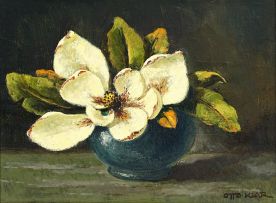 Otto Klar; Magnolias in a Blue Vase