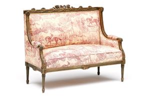 A French parcel-gilt and green-painted settee, late 19th century