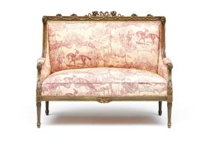 A French parcel-gilt and green-painted settee, late 19th century