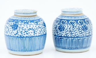 A pair of Chinese blue and white jars and covers, 19th century