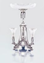 A Victorian silver and glass epergne, Walker & Hall, Sheffield, 1898