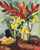 Irma Stern; Still Life of Fruit and Lilies in a Jug