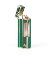 An Alfred Dunhill green enamel and metal gas lighter