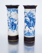 A pair of Chinese blue and white sleeve vases, Qing Dynasty, late 19th century