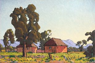 Jacob Hendrik Pierneef; Landscape with Two Cottages
