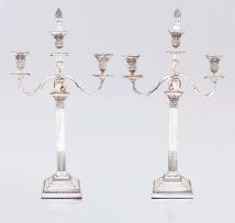 A pair of silver-plate three-light candelabra, 19th century