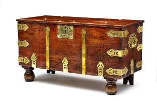 A Colonial teak and brass-mounted kist, 18th century
