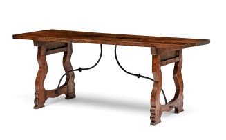 A Spanish wrought-iron and walnut trestle table, 18th century