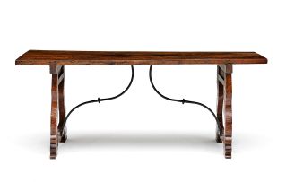 A Spanish wrought-iron and walnut trestle table, 18th century