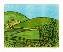 Cecil Skotnes; Green Hills and Fields, original woodblock and woodcut