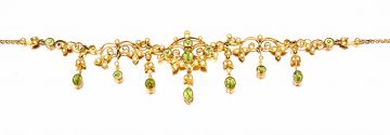 Edwardian peridot and seed pearl necklet, retailed by Morrison & Chapman Jewellers, Barnstaple