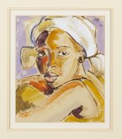 Hennie Niemann Jnr; Portrait of a Woman with White Headscarf
