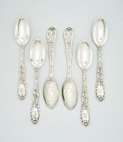 Six American 'Indian Chrysanthemum' pattern sterling silver tablespoons, Tiffany & Co, designed by Charles Grosjean, patented 12 September 1880