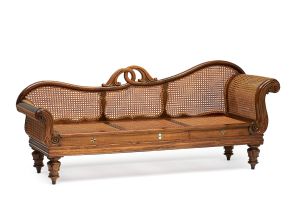 A Colonial rosewood and caned settee, 19th century