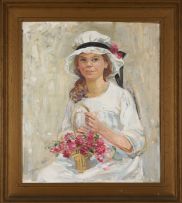 Laura Fidler; Young Girl with Basket of Flowers
